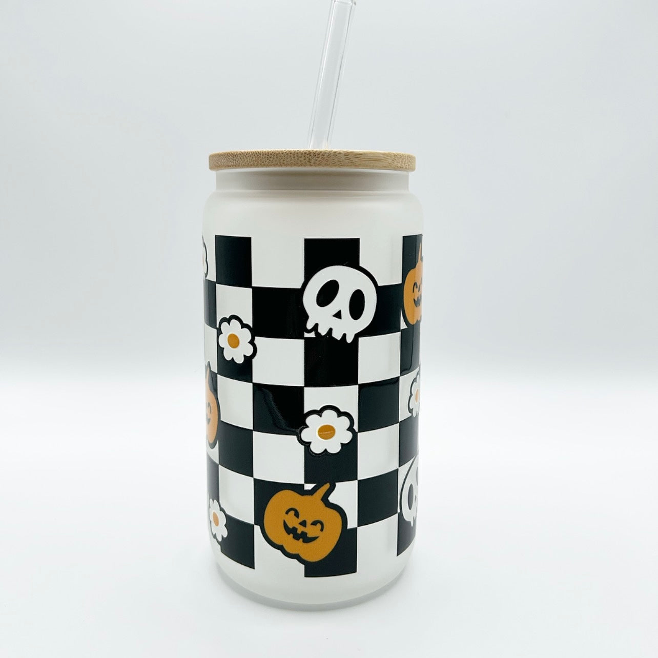 Halloween: Skull + Pumpkin + Flower Checker Board